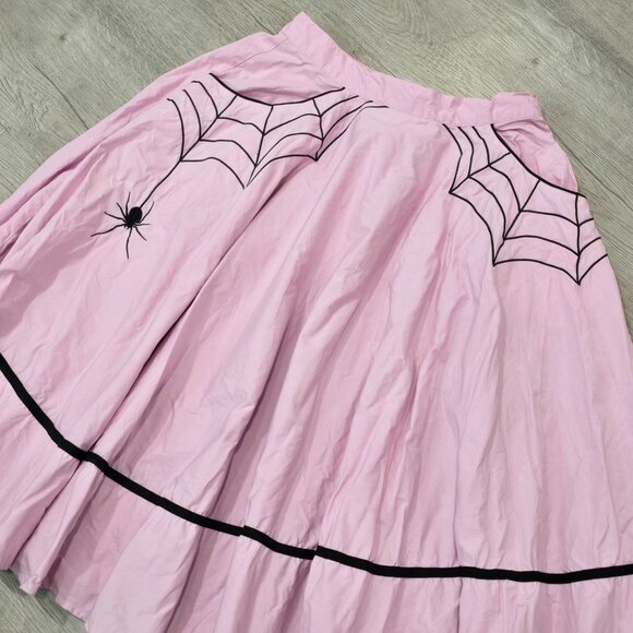 Hell Bunny Pink Spider Web Print Skirt size S Gothic Halloween Rockabilly - Picture 12 of 16